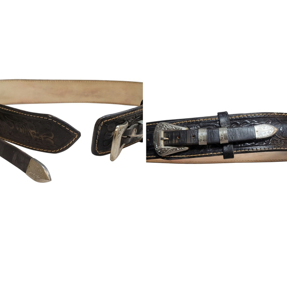 High-Rider Solid Nickle Silver Buckle Genuine Leather Western Belt 40\